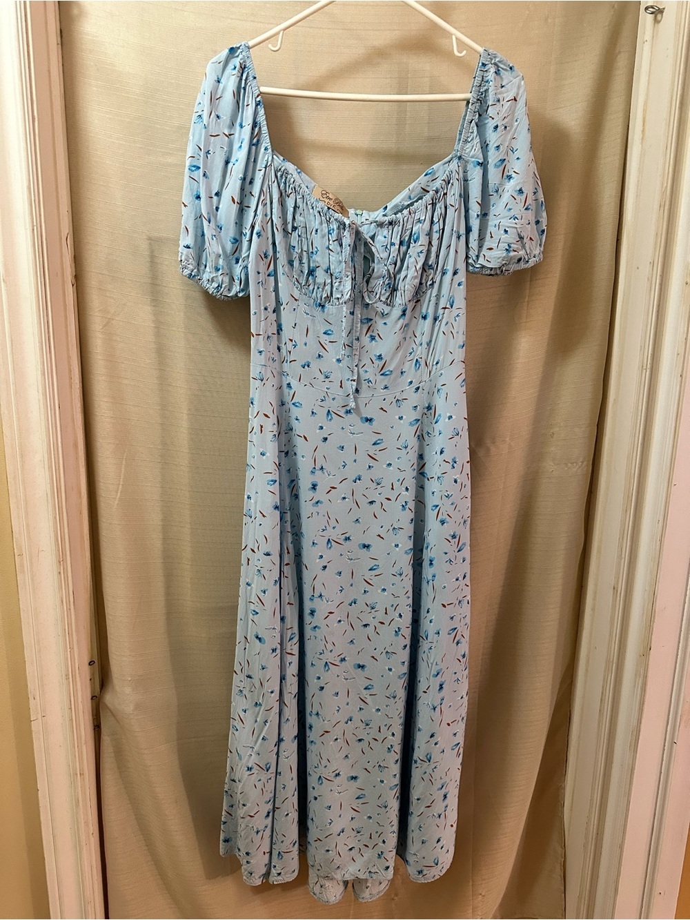 Etre Belle Blue Floral Puff Sleeve Midi Dress Cottagecore Small Prairie